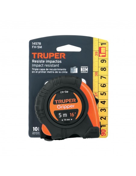 Flexómetro Truper Gripper 5 m Resistente a Impactos TRUPER