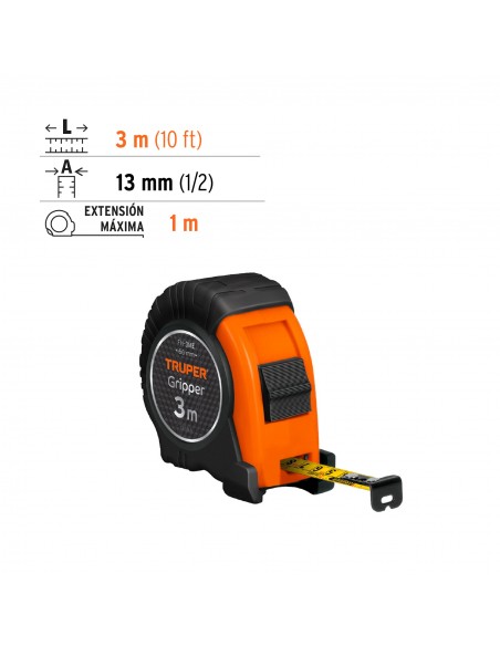 Flexómetro Truper Gripper 3 m Contra Impactos
