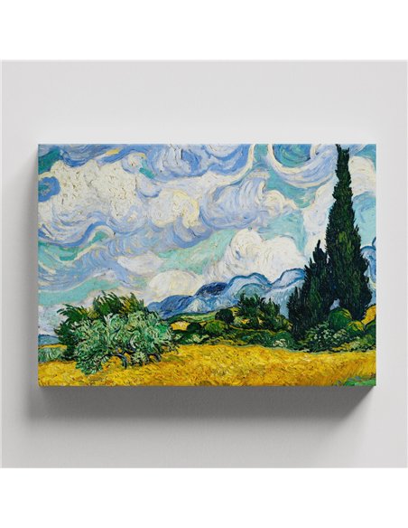 Cuadro Wheat Field with Cypresses - van Gogh 63x50cm Canvas