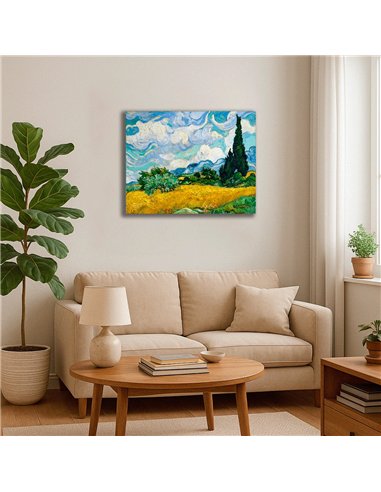 Cuadro Wheat Field with Cypresses - van Gogh 63x50cm Canvas