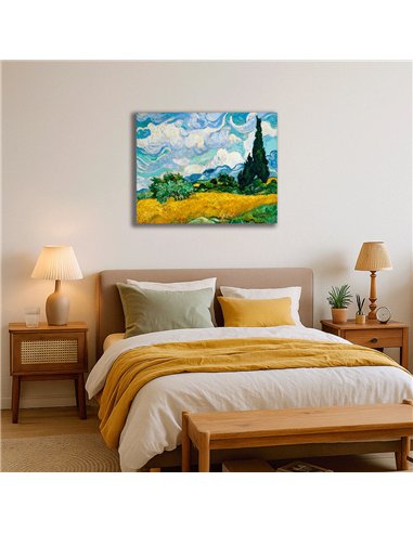 Cuadro Wheat Field with Cypresses - van Gogh 63x50cm Canvas