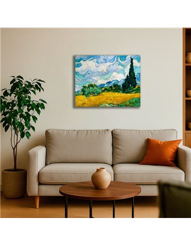 Cuadro Wheat Field with Cypresses - van Gogh 63x50cm Canvas