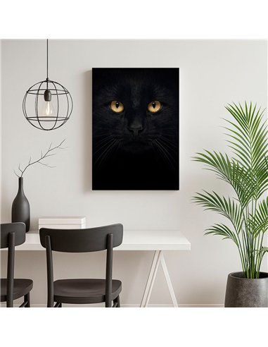 Cuadro decorativo gato negro 50x35cm lienzografía - canvas