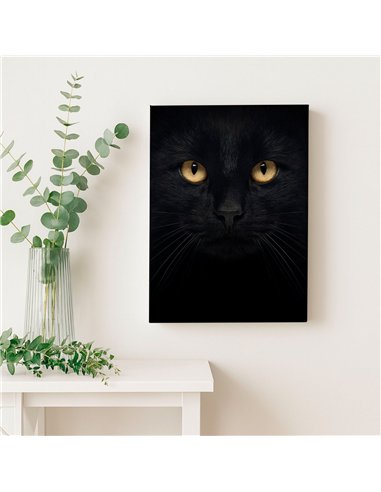 Cuadro decorativo gato negro 50x35cm lienzografía - canvas