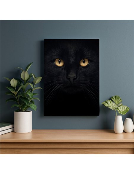 Cuadro decorativo gato negro 50x35cm lienzografía - canvas