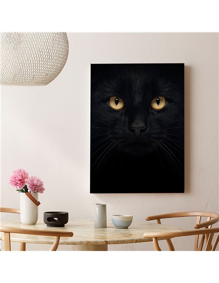 Cuadro decorativo gato negro 50x35cm lienzografía - canvas