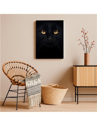 Cuadro decorativo gato negro 50x35cm lienzografía - canvas