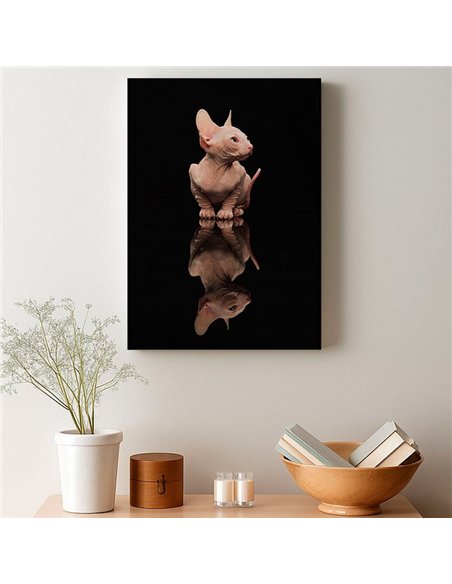 Cuadro gato reflejo moderno 50x35cm lienzografía - canvas