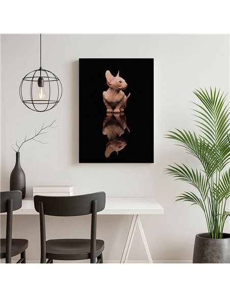 Cuadro gato reflejo moderno 50x35cm lienzografía - canvas