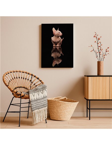 Cuadro gato reflejo moderno 50x35cm lienzografía - canvas