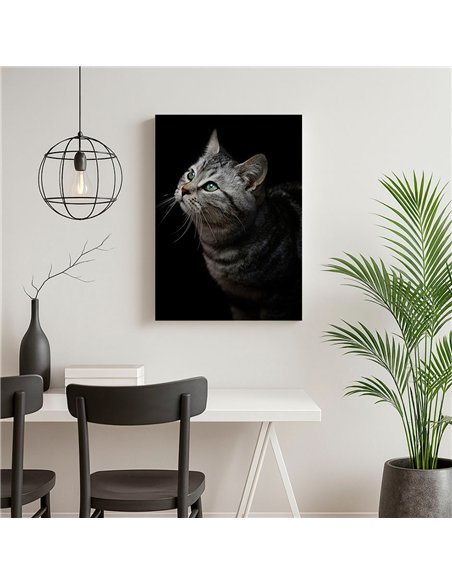 Cuadro gato gris mirada zen 50x35cm lienzografía - canvas