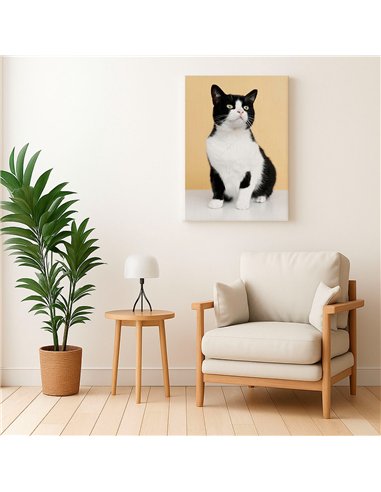 Cuadro gato blanco y negro 50x35cm lienzografía - canvas