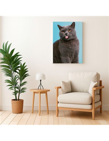 Cuadro gato lengua afuera 50x35cm lienzografía - canvas