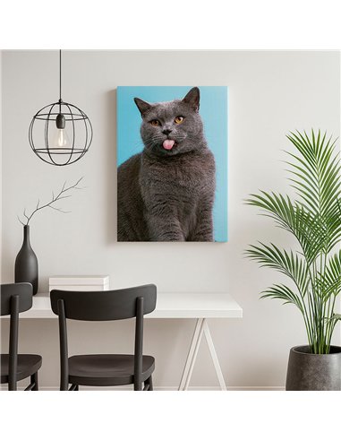 Cuadro gato lengua afuera 50x35cm lienzografía - canvas