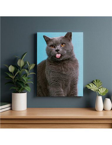 Cuadro gato lengua afuera 50x35cm lienzografía - canvas
