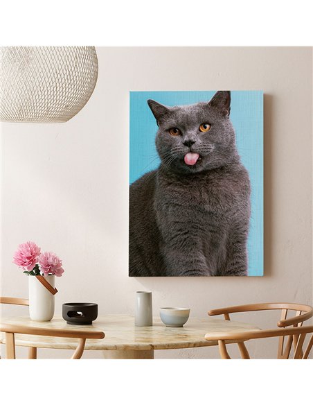 Cuadro gato lengua afuera 50x35cm lienzografía - canvas