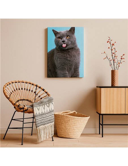 Cuadro gato lengua afuera 50x35cm lienzografía - canvas
