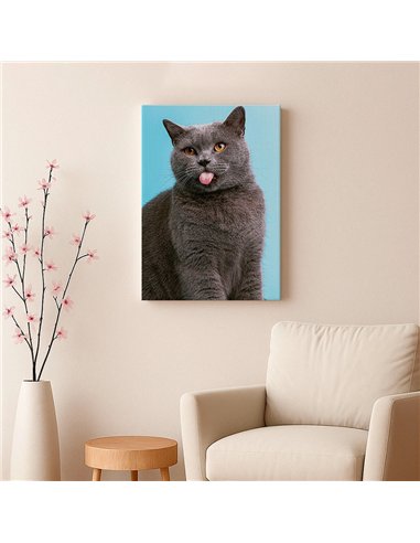 Cuadro gato lengua afuera 50x35cm lienzografía - canvas