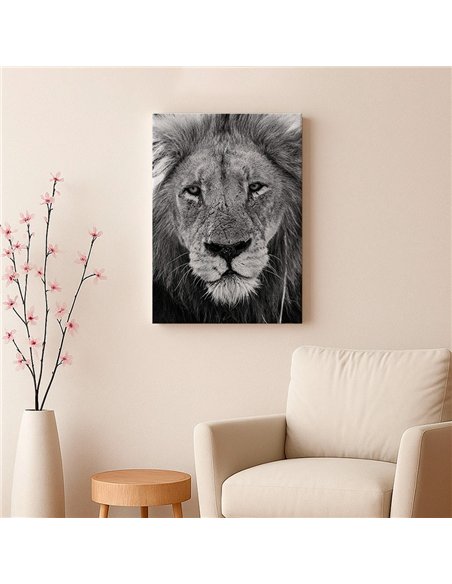 Cuadro león mirada firme 50x35cm lienzografía - canvas