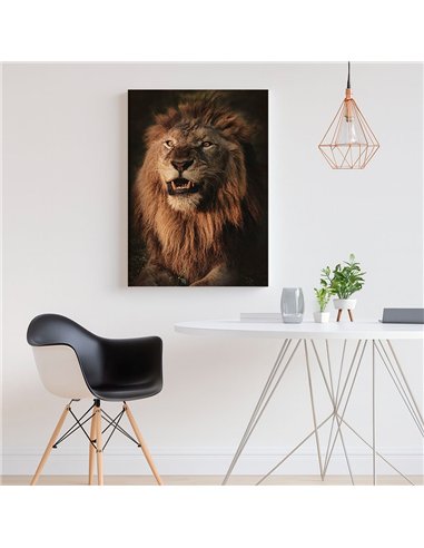 Cuadro león rugido real 50x35cm lienzografía - canvas