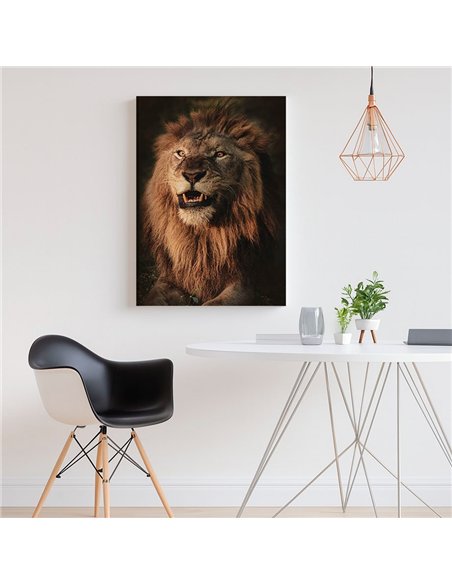 Cuadro león rugido real 50x35cm lienzografía - canvas