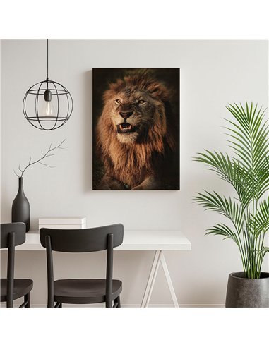 Cuadro león rugido real 50x35cm lienzografía - canvas