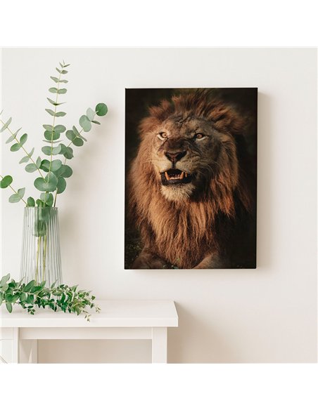 Cuadro león rugido real 50x35cm lienzografía - canvas