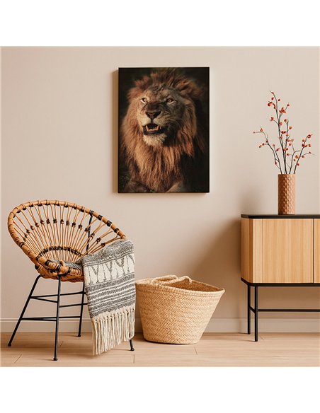 Cuadro león rugido real 50x35cm lienzografía - canvas