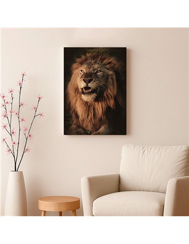 Cuadro león rugido real 50x35cm lienzografía - canvas