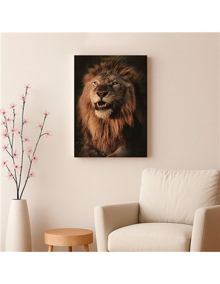 Cuadro león rugido real 50x35cm lienzografía - canvas