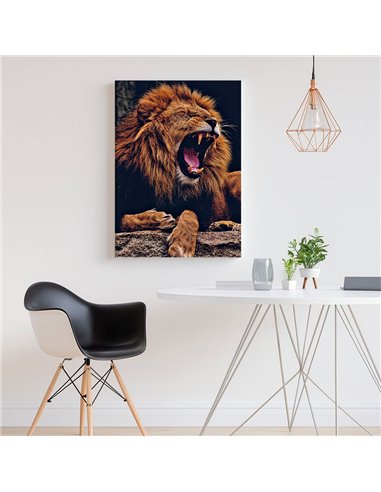 Cuadro león fiera rugiente 50x35cm lienzografía - canvas