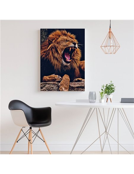 Cuadro león fiera rugiente 50x35cm lienzografía - canvas