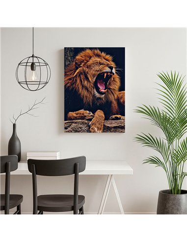 Cuadro león fiera rugiente 50x35cm lienzografía - canvas