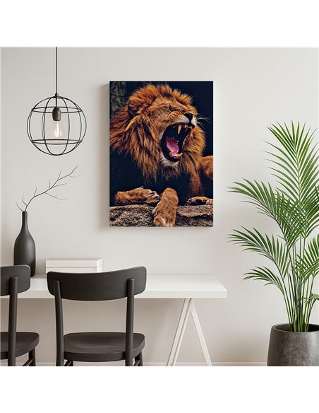 Cuadro león fiera rugiente 50x35cm lienzografía - canvas