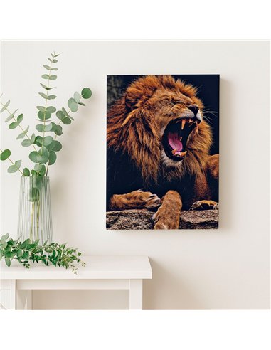 Cuadro león fiera rugiente 50x35cm lienzografía - canvas