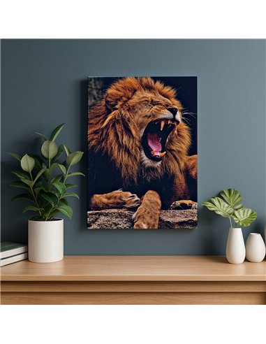 Cuadro león fiera rugiente 50x35cm lienzografía - canvas