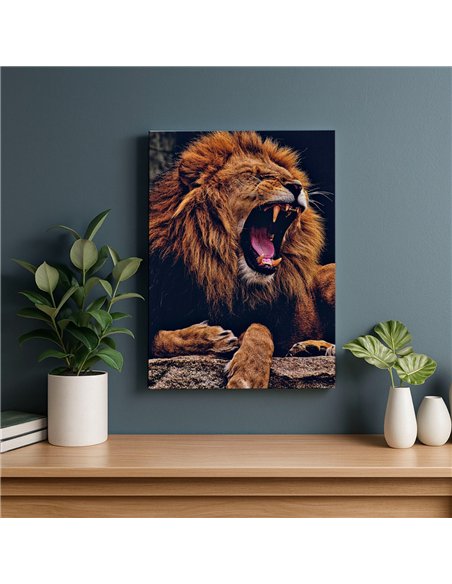 Cuadro león fiera rugiente 50x35cm lienzografía - canvas
