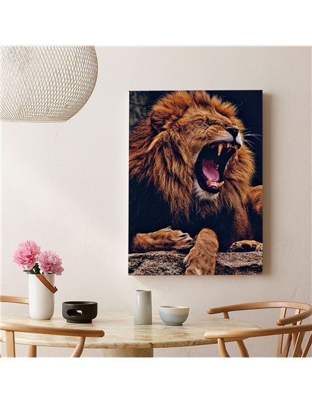 Cuadro león fiera rugiente 50x35cm lienzografía - canvas