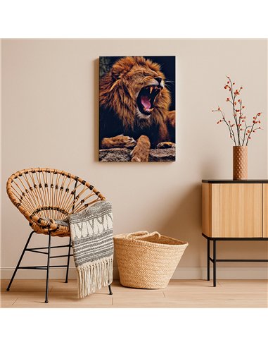 Cuadro león fiera rugiente 50x35cm lienzografía - canvas