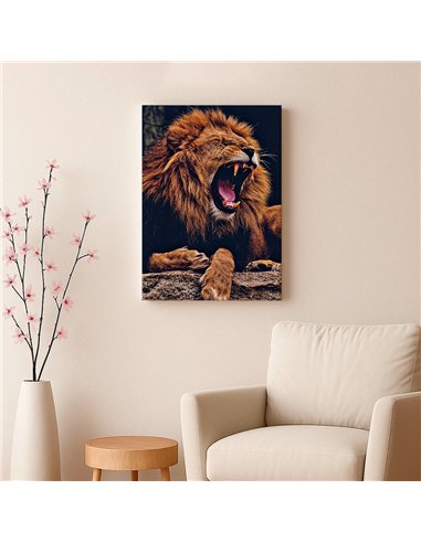 Cuadro león fiera rugiente 50x35cm lienzografía - canvas