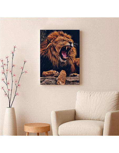 Cuadro león fiera rugiente 50x35cm lienzografía - canvas