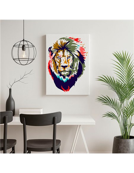 Cuadro león pop art 50x35cm lienzografía - canvas