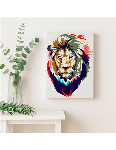 Cuadro león pop art 50x35cm lienzografía - canvas