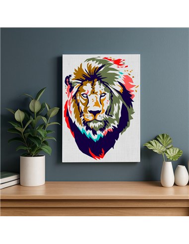 Cuadro león pop art 50x35cm lienzografía - canvas