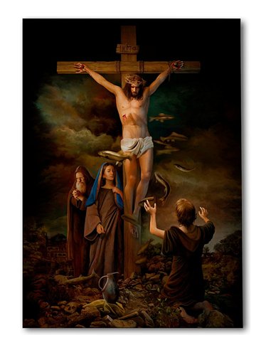 Cuadro crucifixión 35x50cm lienzografía canvas Jesús