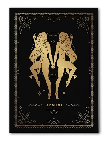 Cuadro Géminis 35x50cm lienzografía canvas dorado mágico