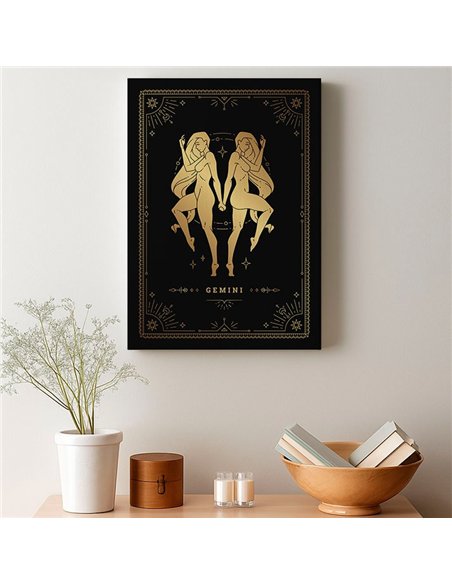 Cuadro Géminis 35x50cm lienzografía canvas dorado mágico