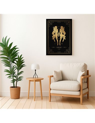 Cuadro Géminis 35x50cm lienzografía canvas dorado mágico