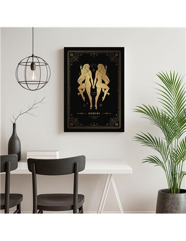 Cuadro Géminis 35x50cm lienzografía canvas dorado mágico