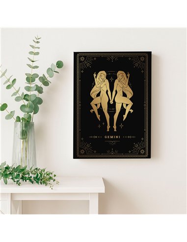 Cuadro Géminis 35x50cm lienzografía canvas dorado mágico